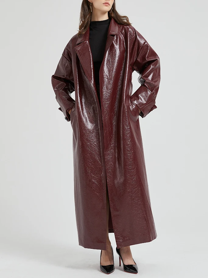 Viviane | Bordeaurode Leren Trenchcoat