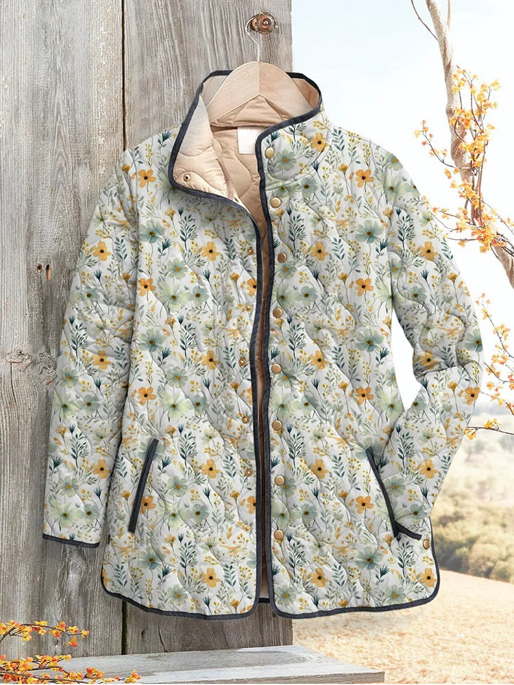 Stijlvol gewatteerd damesjack met bloemendessin
