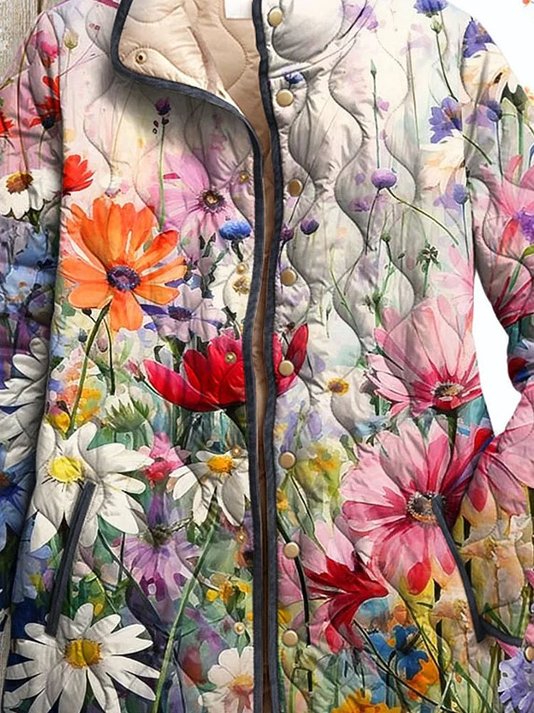 Charmant gewatteerd damesjack met bloemenprint – vintage casual stijl