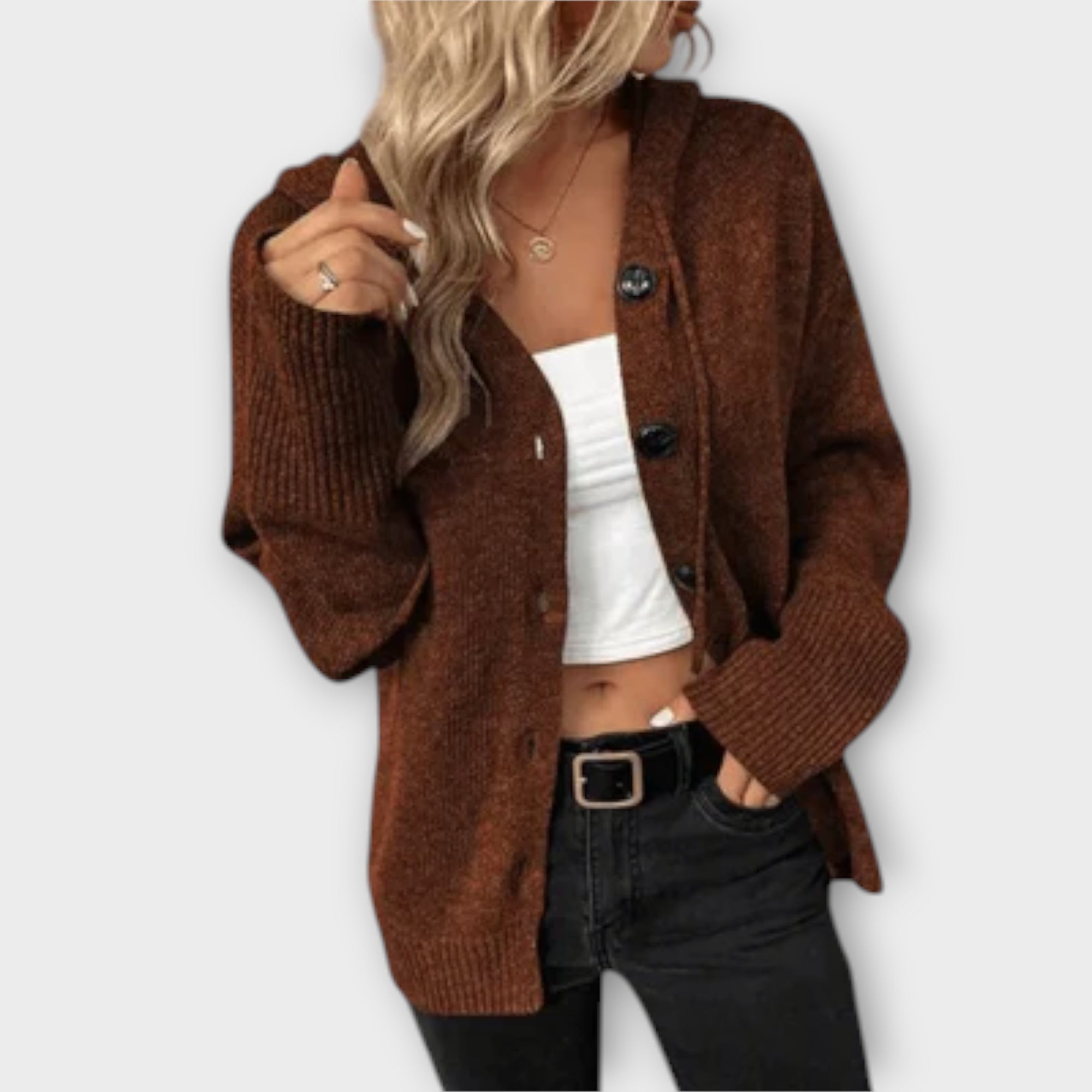 Britt – Gebreide Herfstcardigan met Knoopsluiting van Premium Wolmix