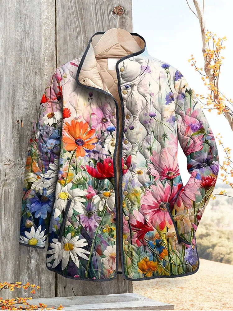 Charmant gewatteerd damesjack met bloemenprint – vintage casual stijl