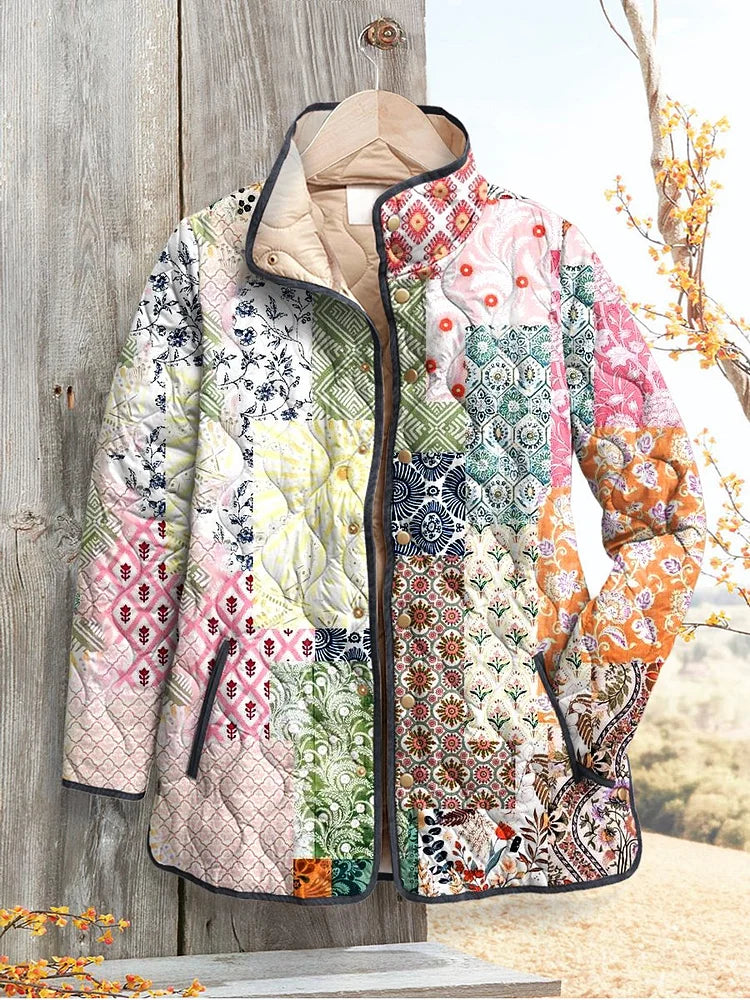 Casual gewatteerd damesjack met bloemenprint