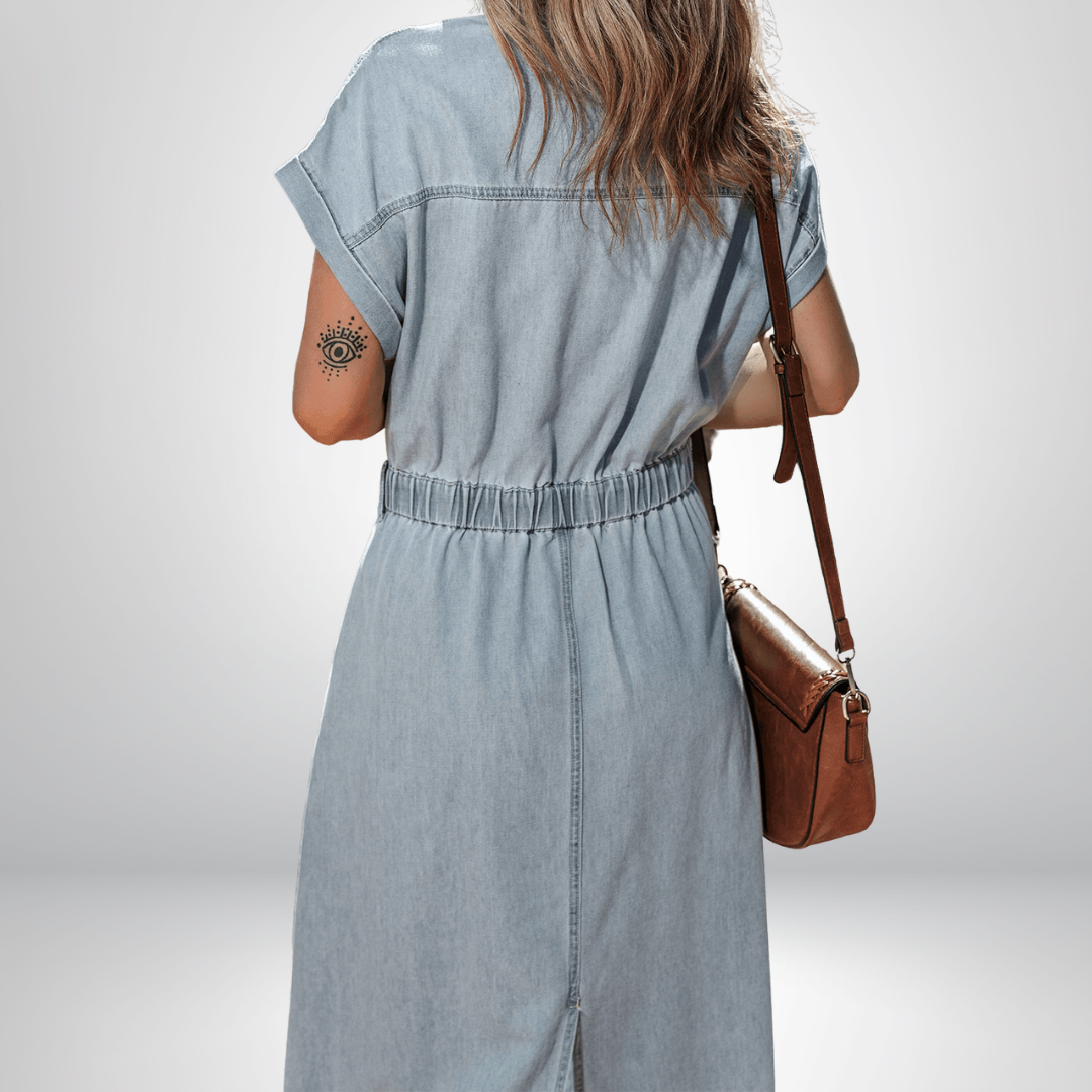 Isabeau | Denimjurk met Elegante, Korte Vleermuismouwen