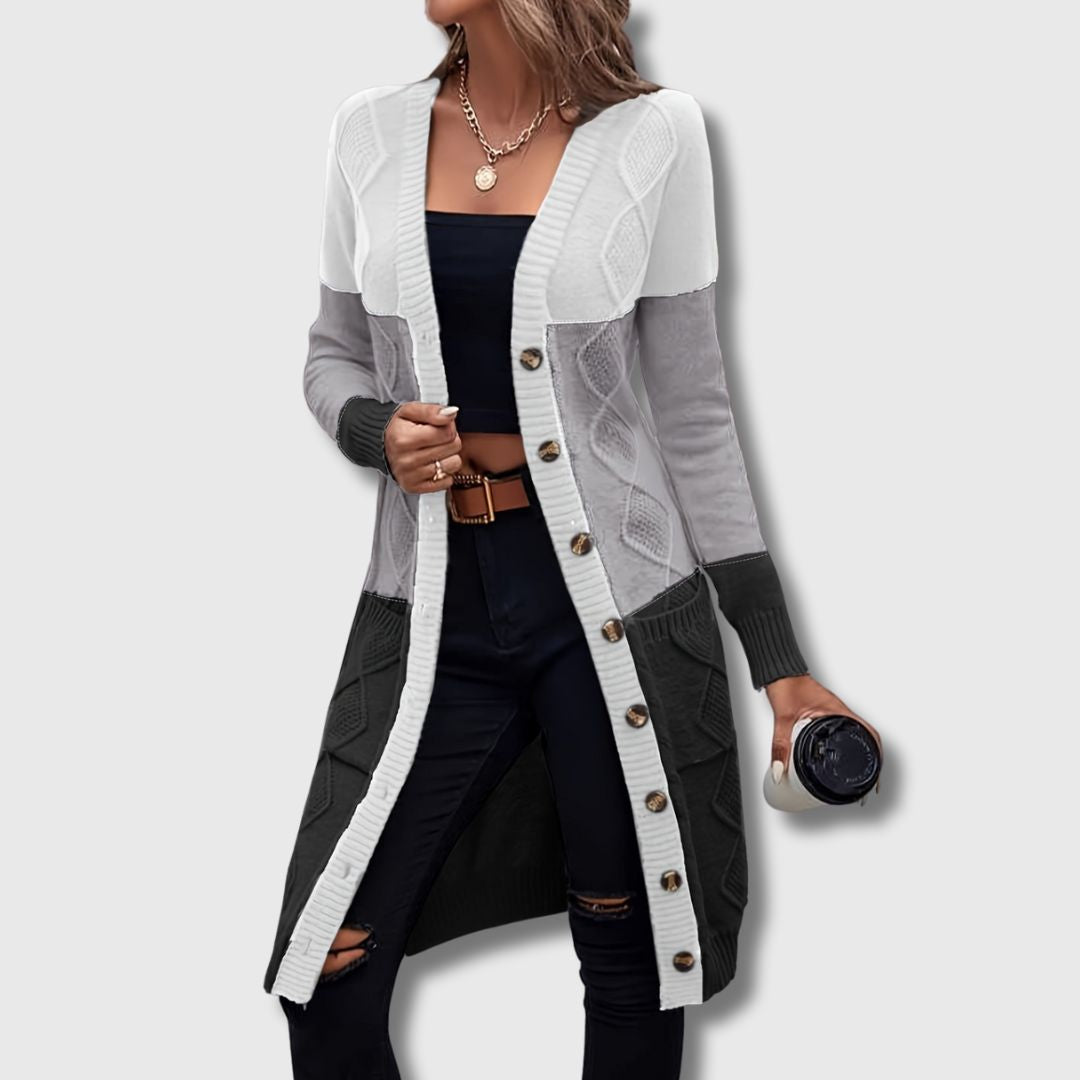 Colette – Dames Color Block Button-Up Cardigan Limited Edition
