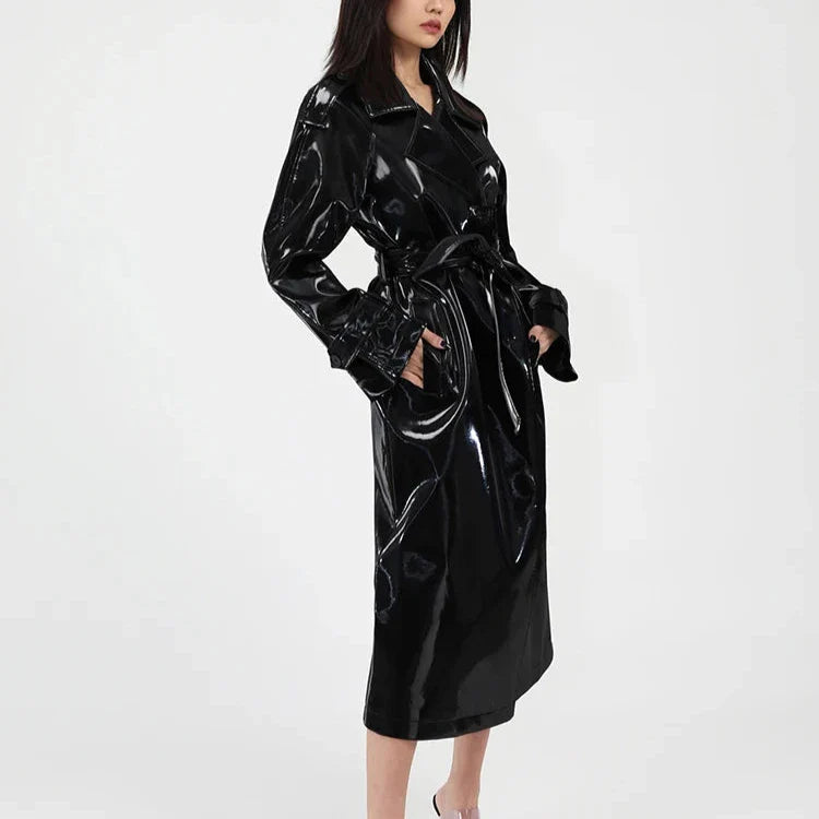 Renée | Reflecterende Lakleren Trenchcoat