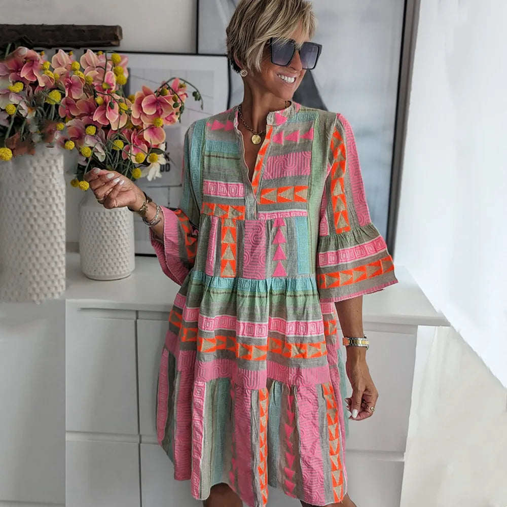 Van Der Waal™ | Boho ruches swingjurk