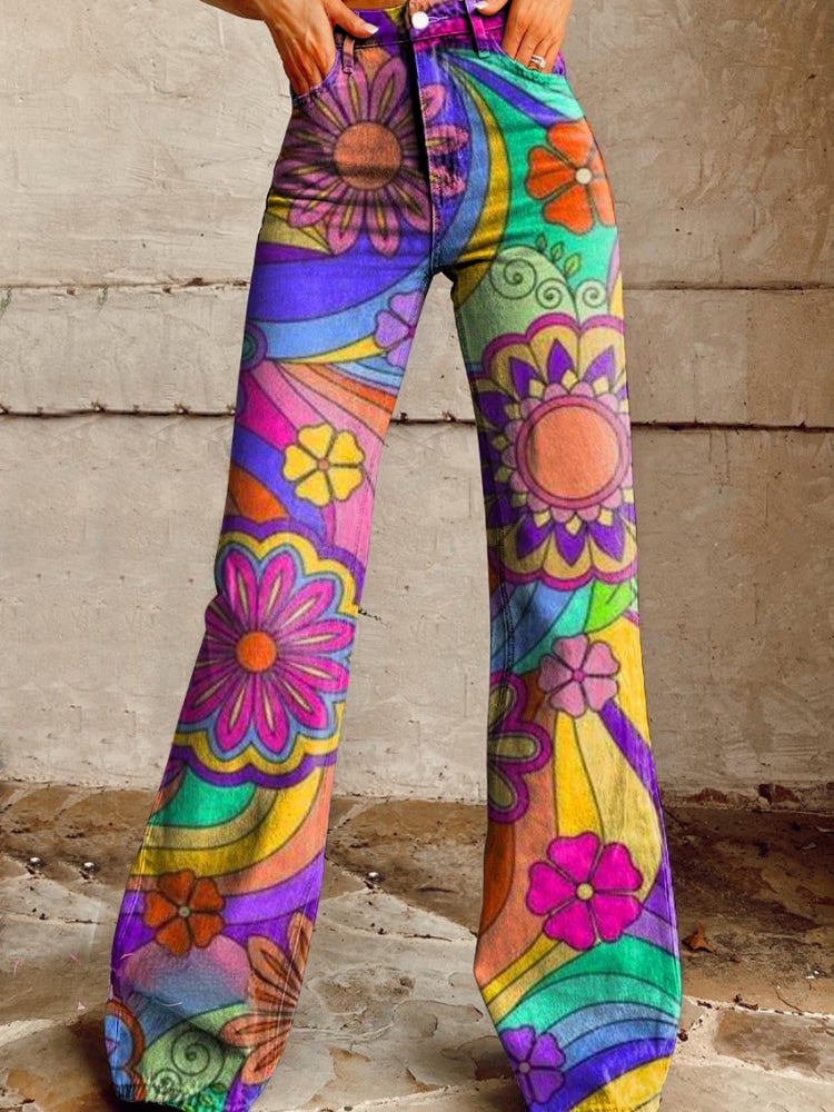 Fiorenza | Psychedelische Bloem Flared Broek