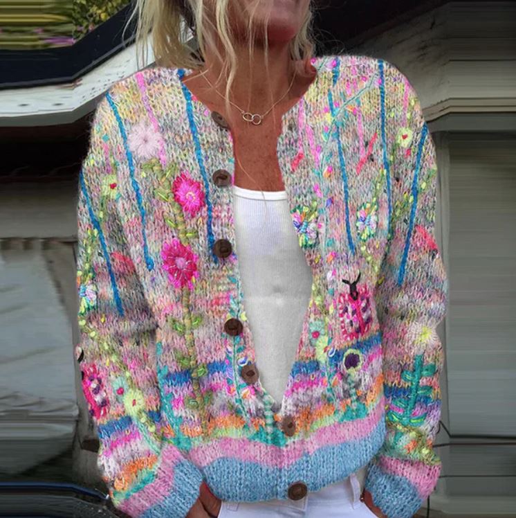 Bloemendauw | Elegante Mouwloze Cardigan met Bloemenprint