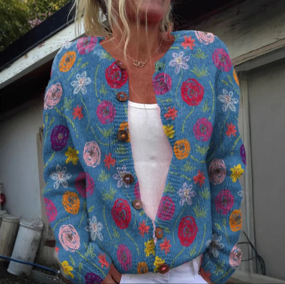 Blauwflora | Elegante Cardigan met Bloemenprint