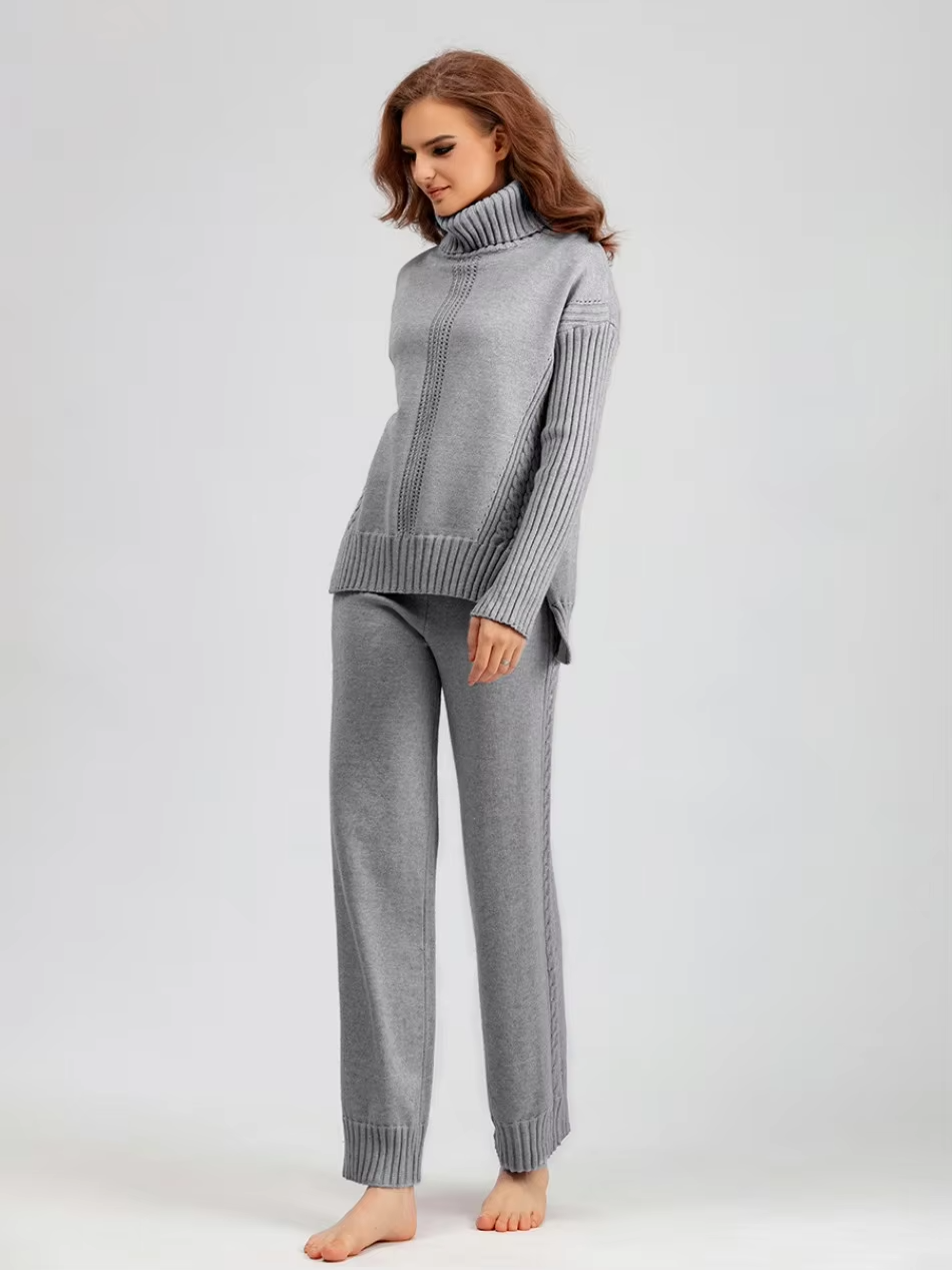 Scarlett | Chic Hoge Hals Gebreide Trui en Losse Broek Set