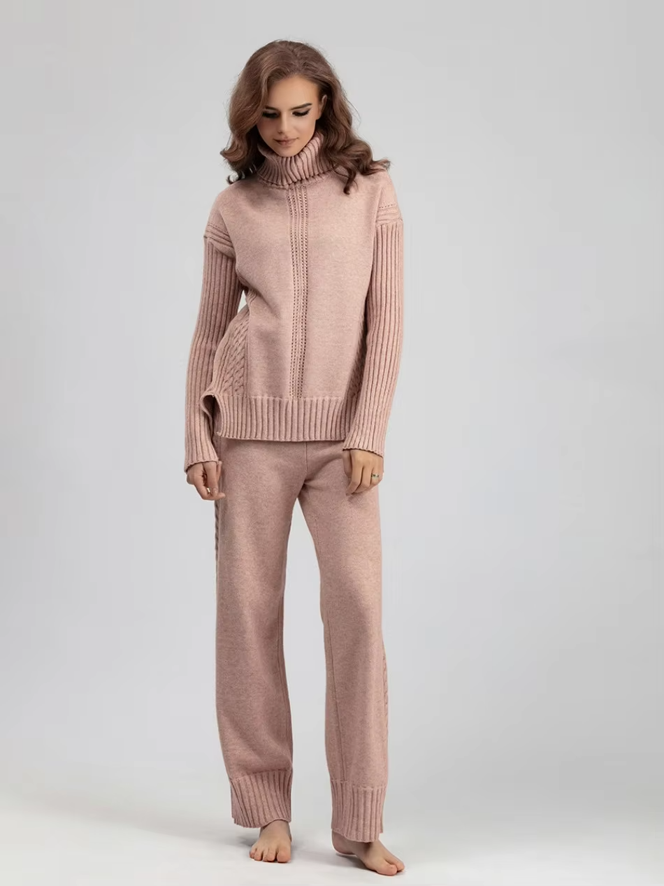 Scarlett | Chic Hoge Hals Gebreide Trui en Losse Broek Set