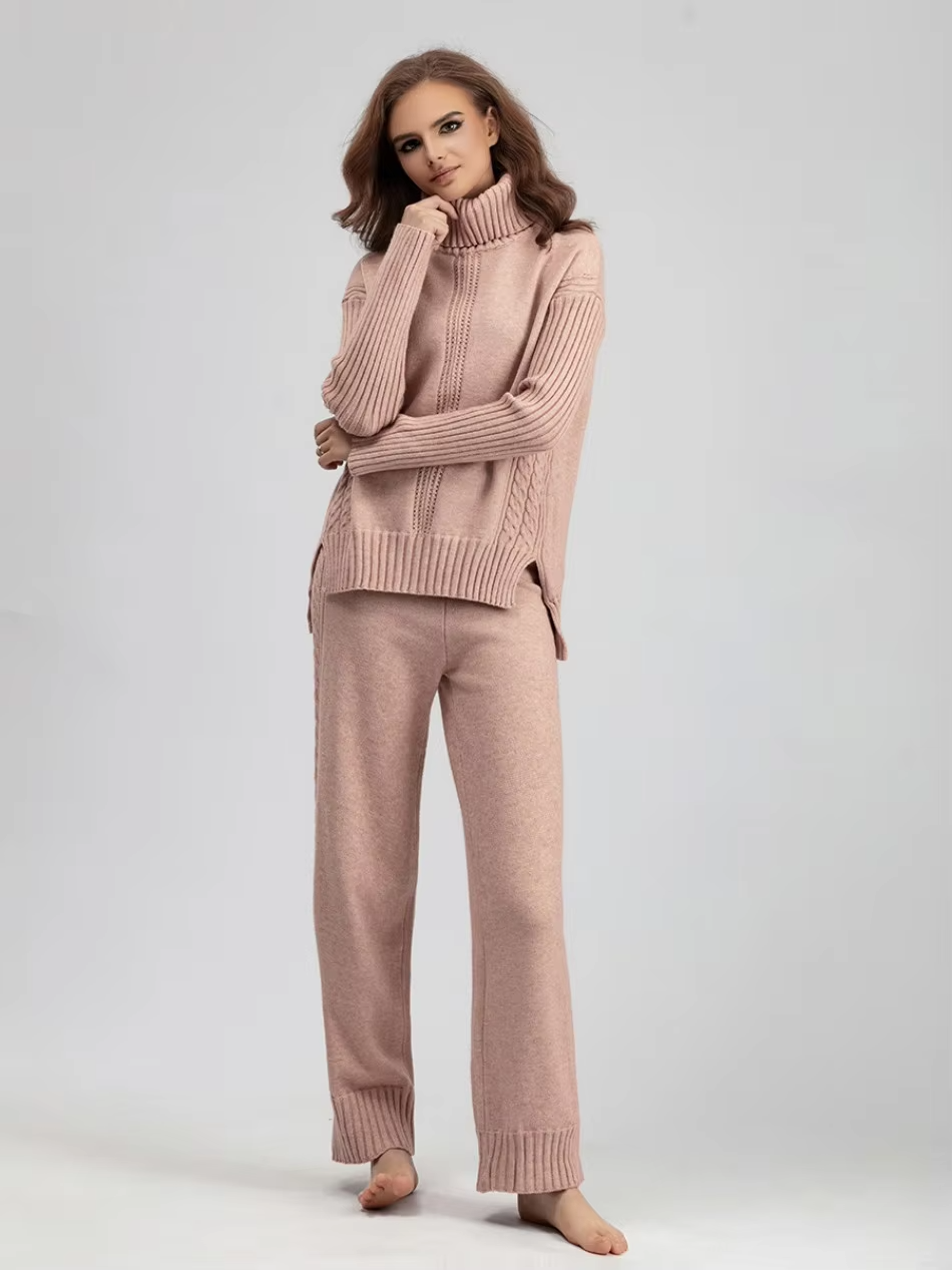 Scarlett | Chic Hoge Hals Gebreide Trui en Losse Broek Set