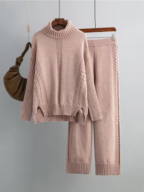 Scarlett | Chic Hoge Hals Gebreide Trui en Losse Broek Set