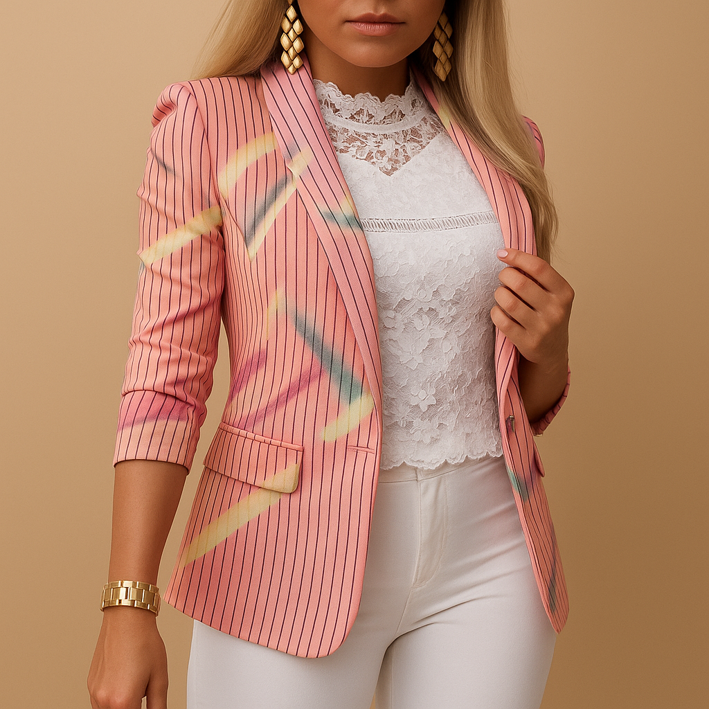 Rivka | Elegante Blazer voor Dames met Vrolijke Print en Sjaalkraag