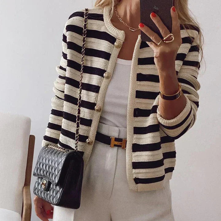 Zayla | Gestreepte Cardigan met Gouden Knopen