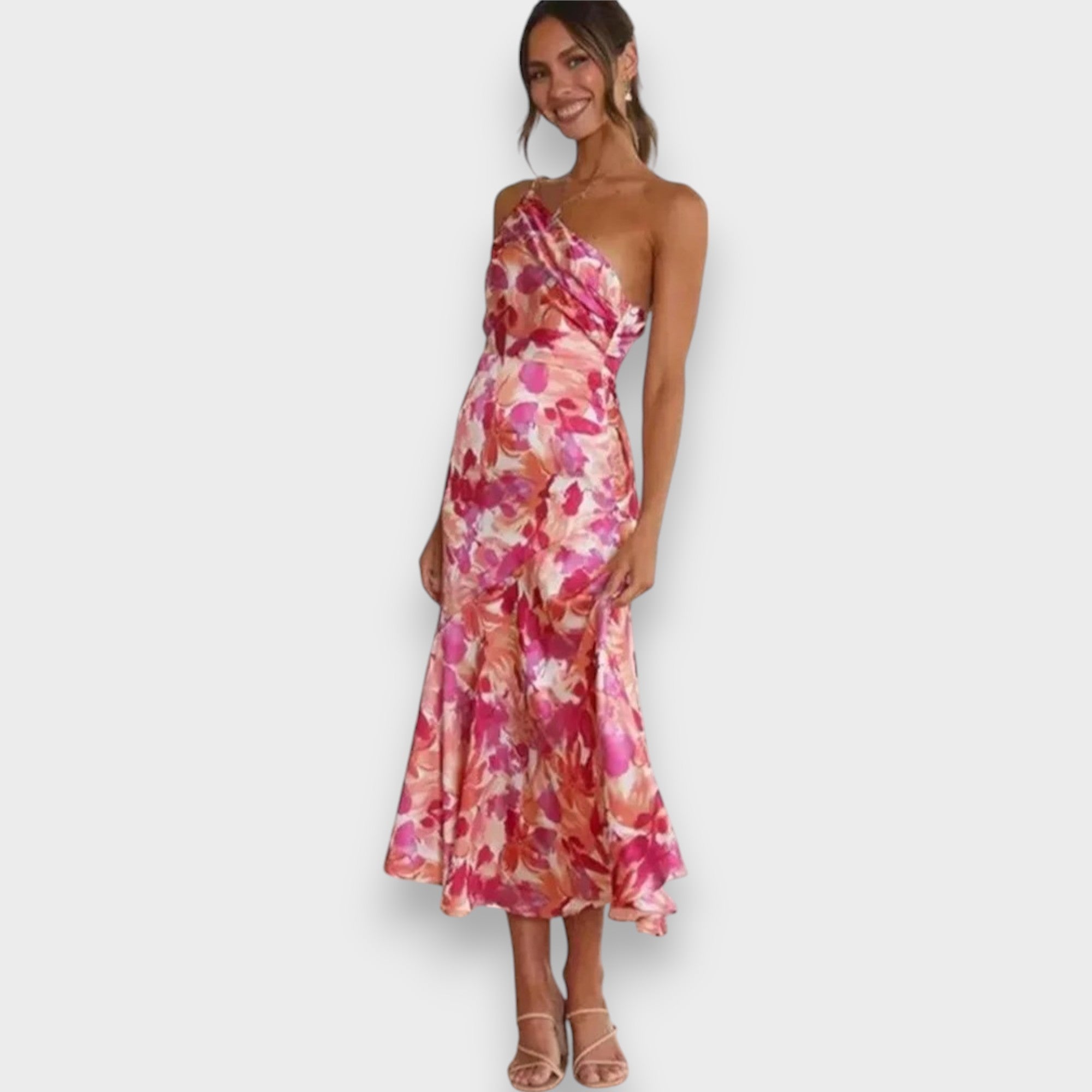 Celie | Eenvoudige Bloemige One-Shoulder Jurk