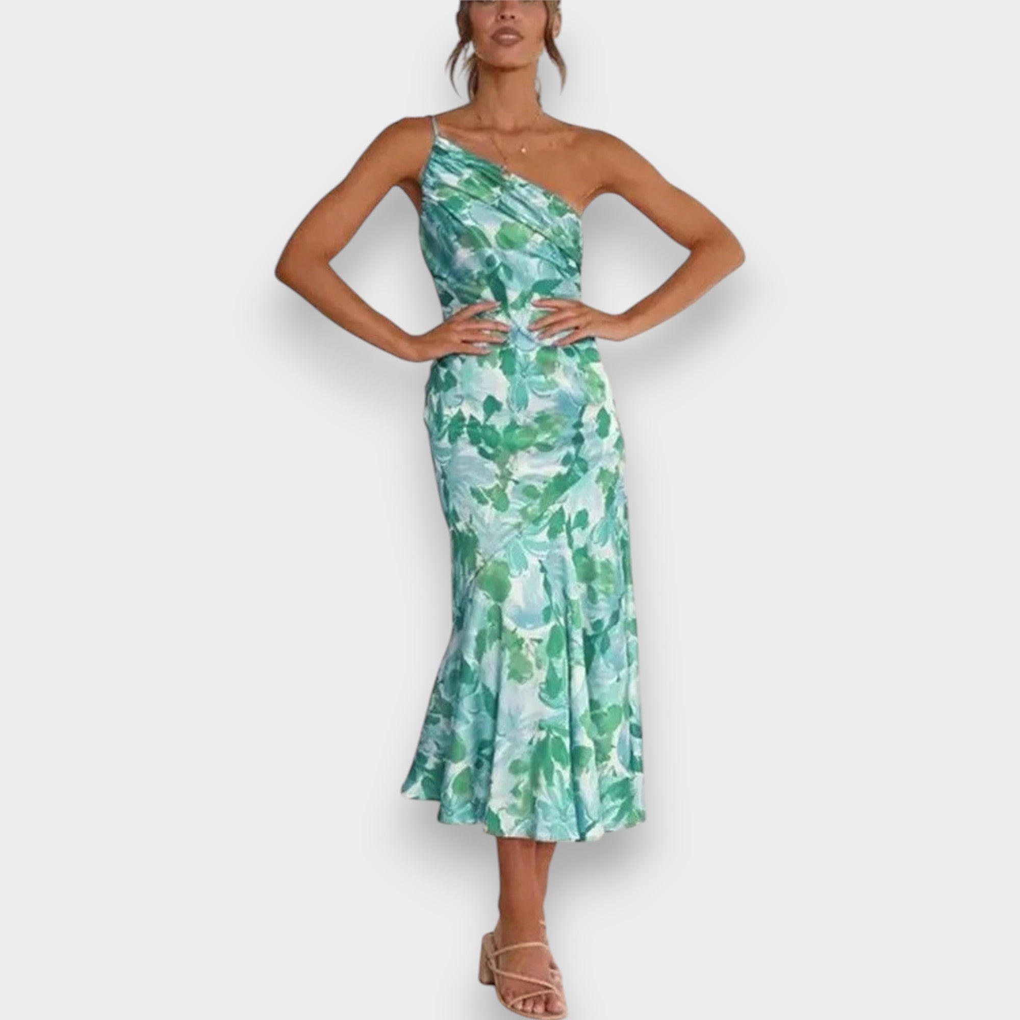 Celie | Eenvoudige Bloemige One-Shoulder Jurk