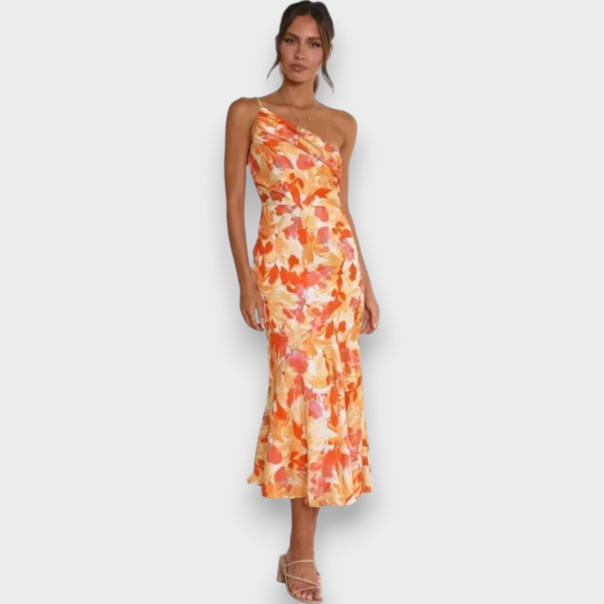 Celie | Eenvoudige Bloemige One-Shoulder Jurk