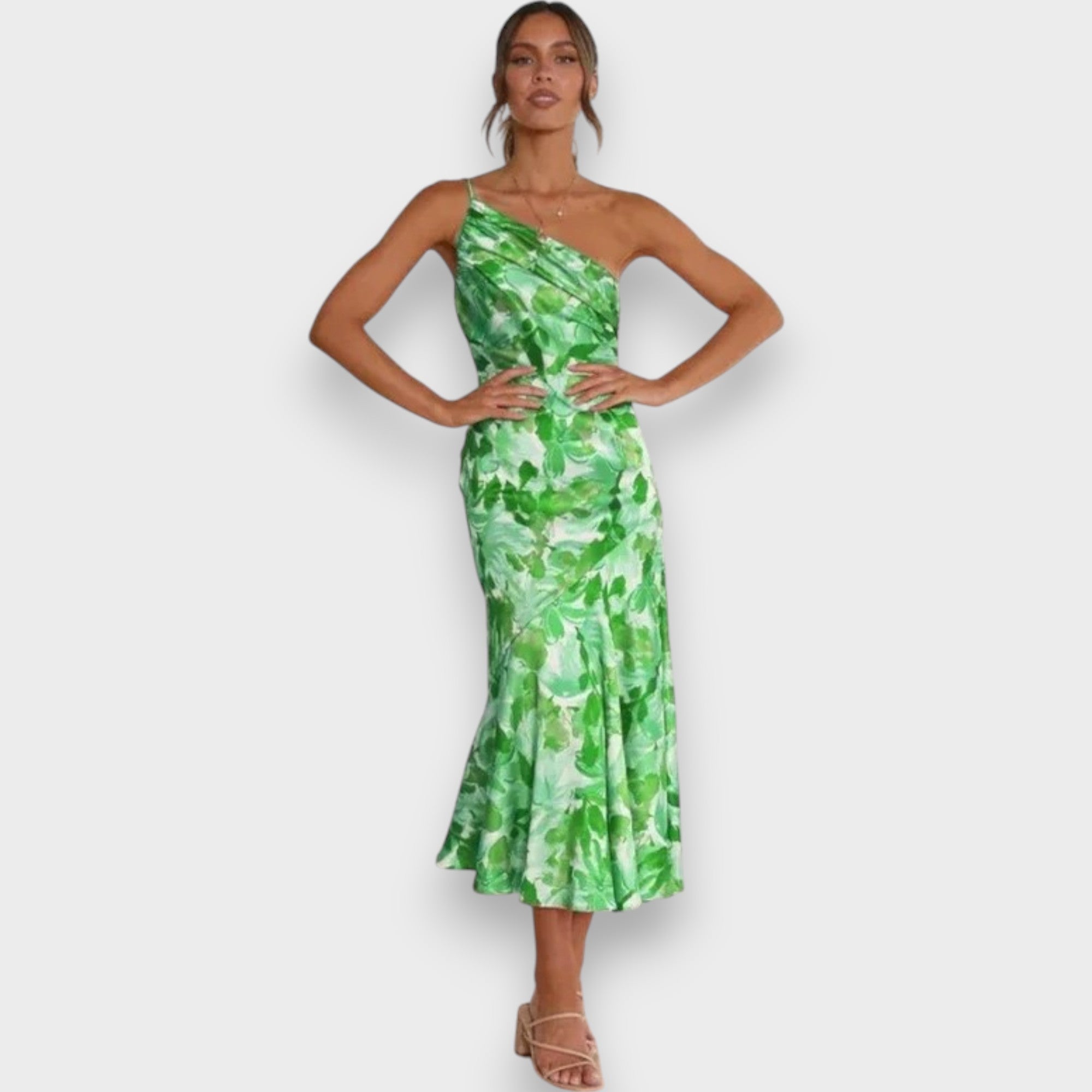 Celie | Eenvoudige Bloemige One-Shoulder Jurk