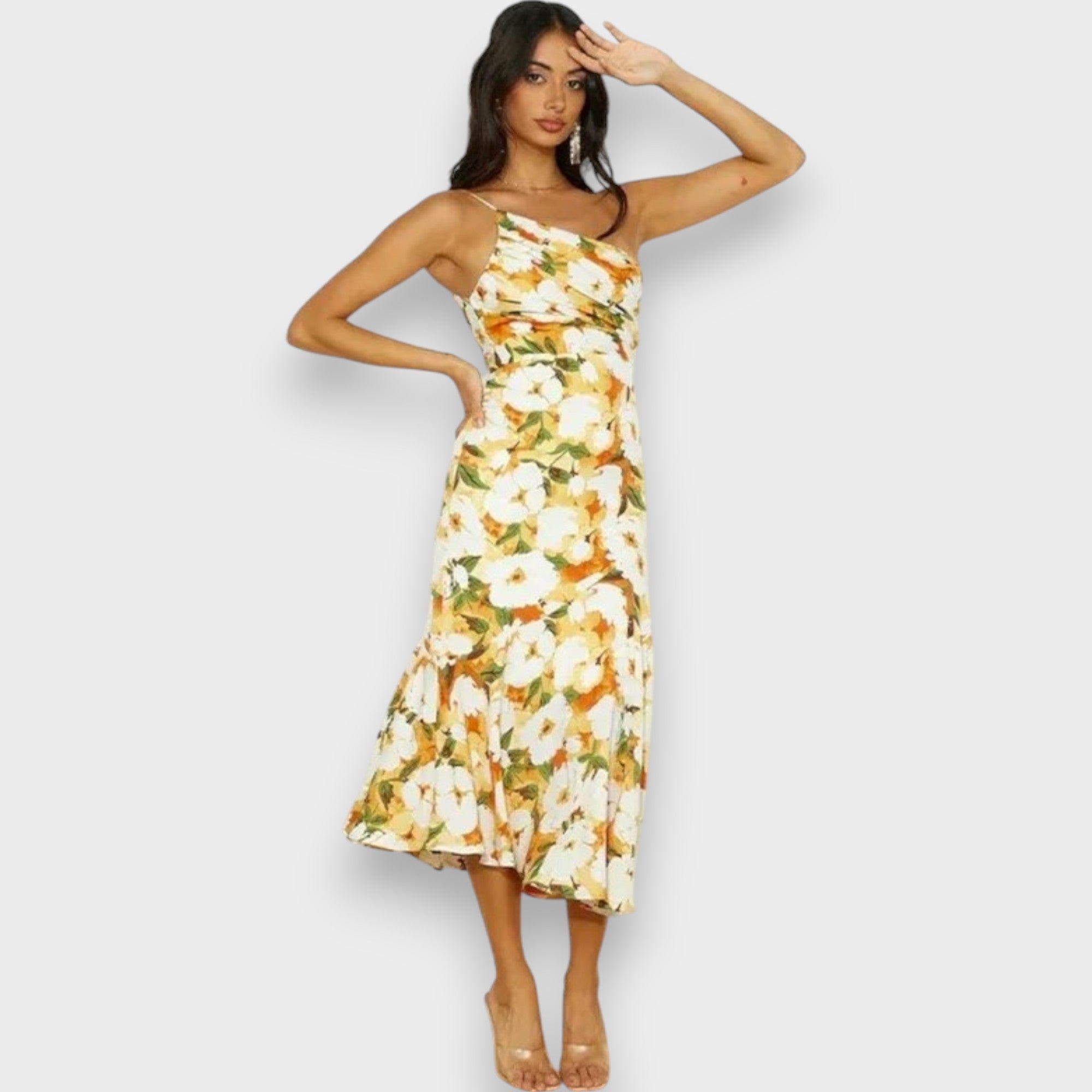 Celie | Eenvoudige Bloemige One-Shoulder Jurk