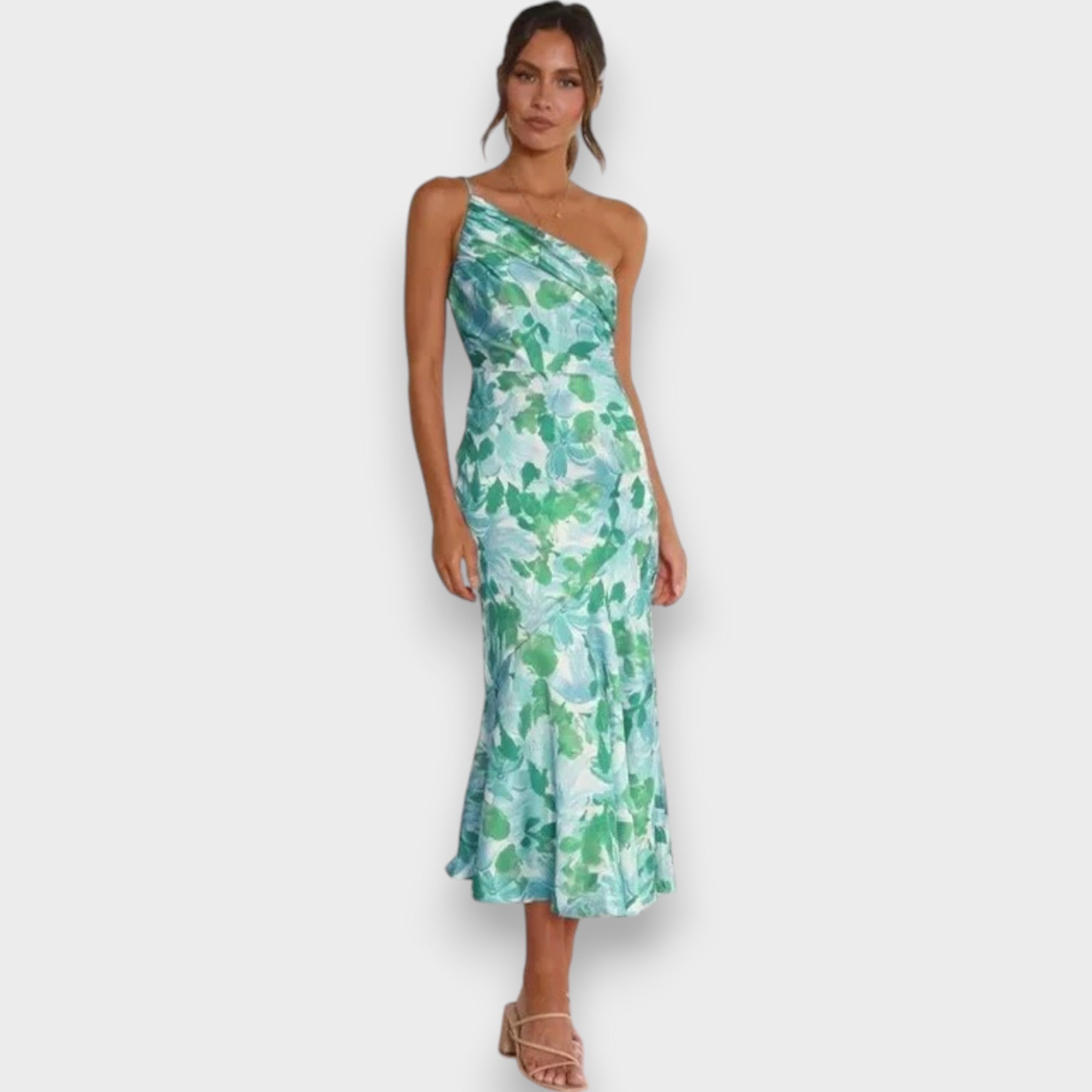 Celie | Eenvoudige Bloemige One-Shoulder Jurk